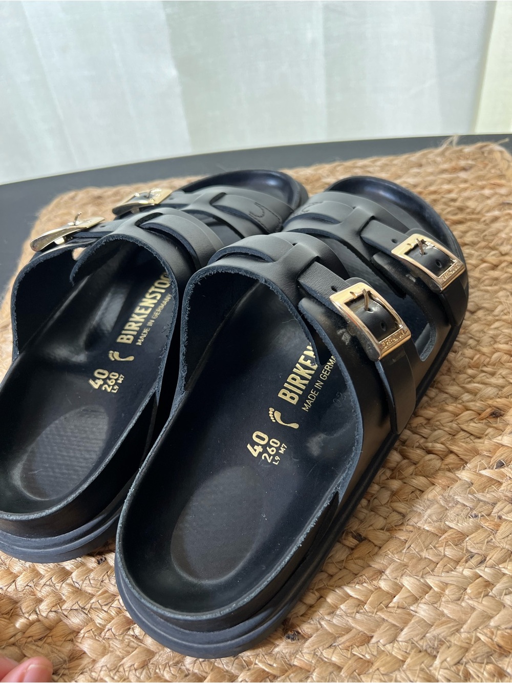 Birkenstock Black Milano Sandals with Gold Buckles - Picture 10 of 13